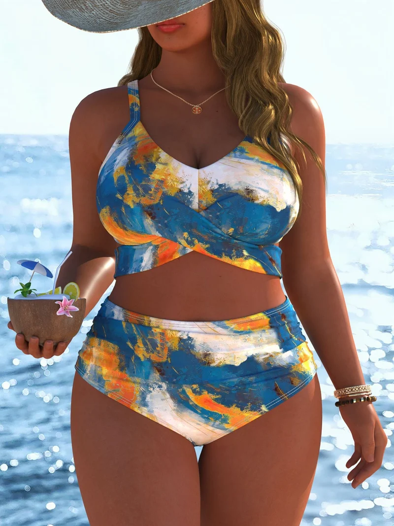 Damen Bikini-Set mit stylischem Marmormuster und hohem Taillenschnitt Nord Taschen