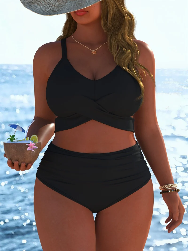 Damen Bikini-Set mit stylischem Marmormuster und hohem Taillenschnitt Nord Taschen