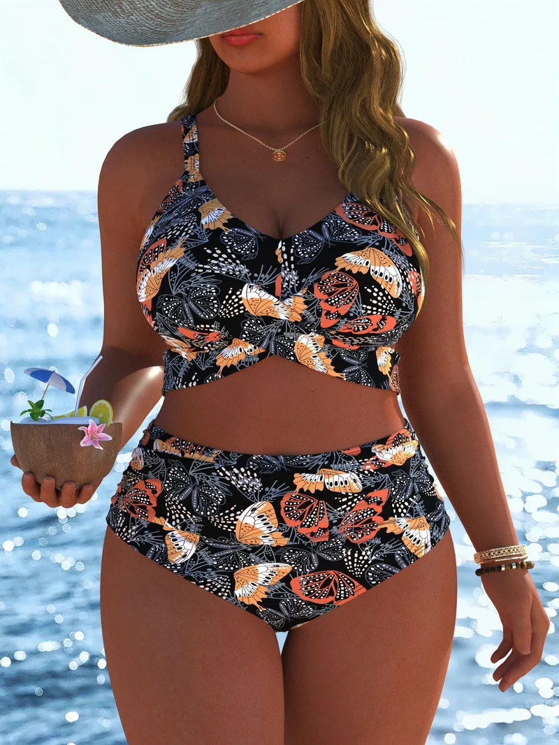 Damen Bikini-Set mit stylischem Marmormuster und hohem Taillenschnitt Nord Taschen
