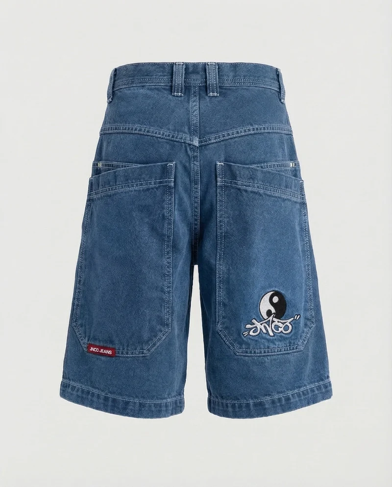 Herren Bermudahose Weit Denim Tigerpatch