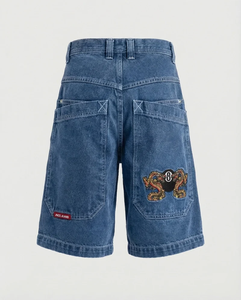 Herren Bermudahose Weit Denim Tigerpatch