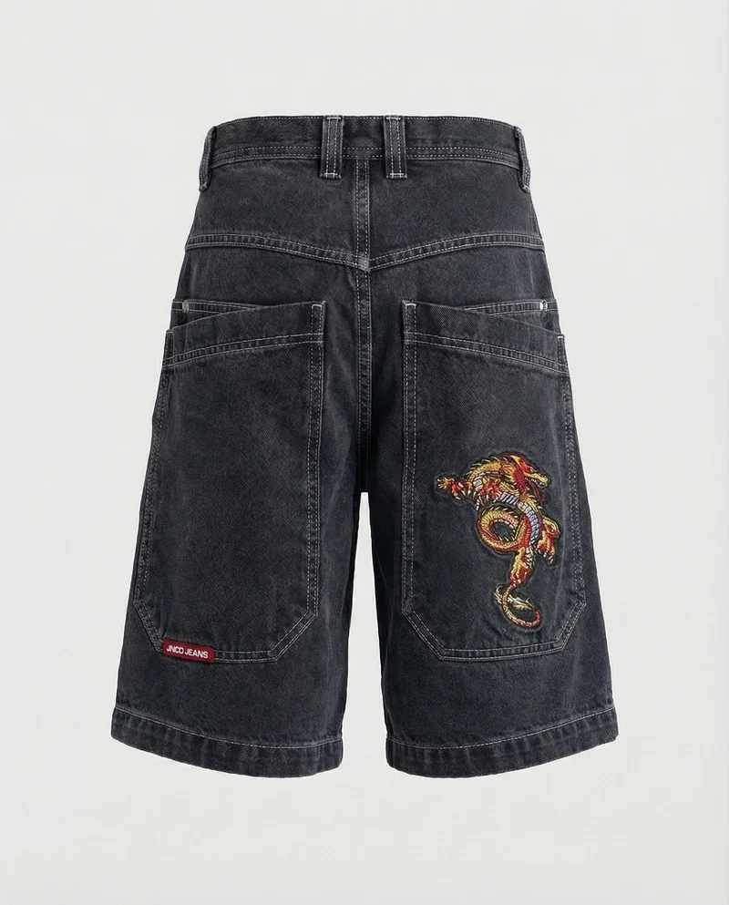 Herren Bermudahose Weit Denim Tigerpatch