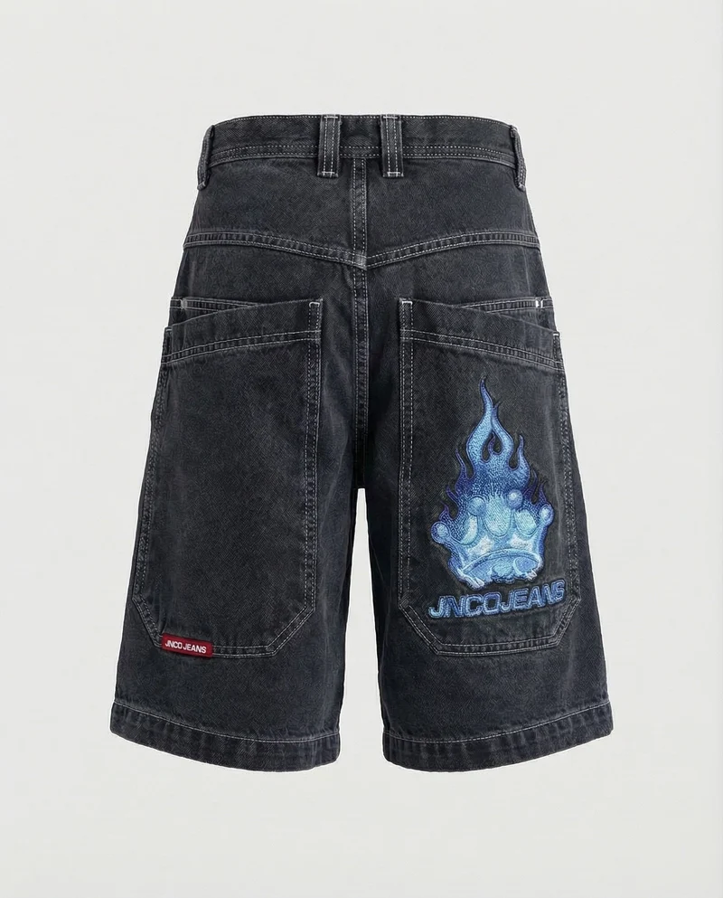 Herren Bermudahose Weit Denim Tigerpatch