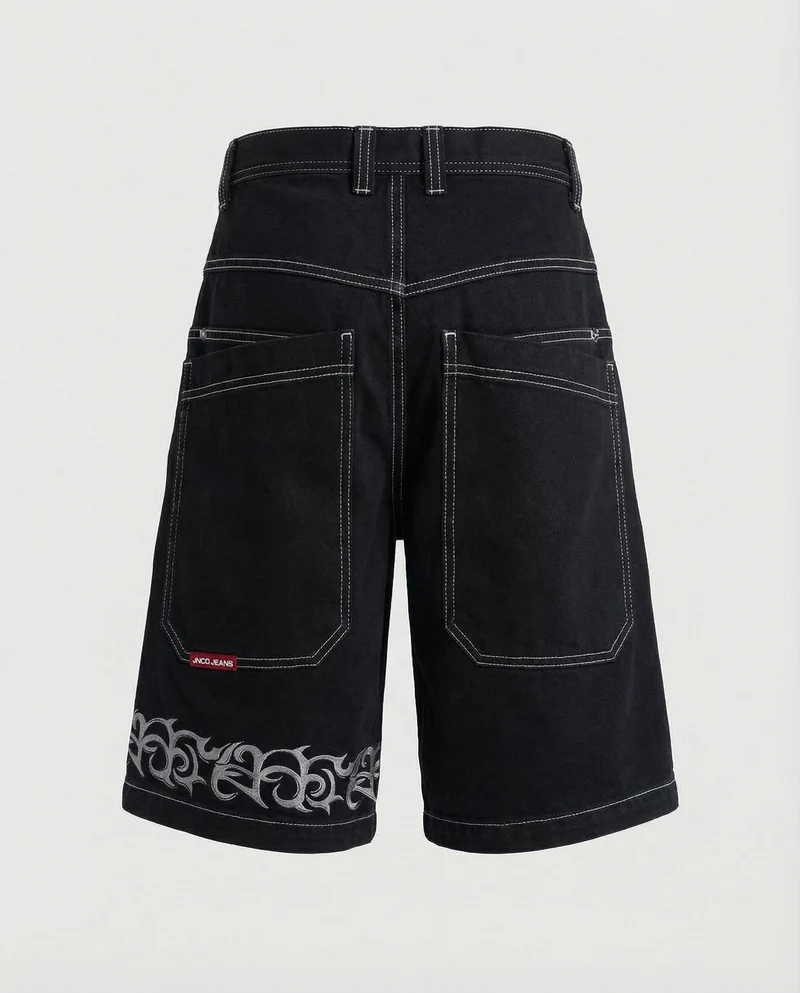 Herren Bermudahose Weit Denim Tigerpatch