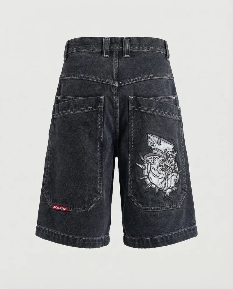 Herren Bermudahose Weit Denim Tigerpatch