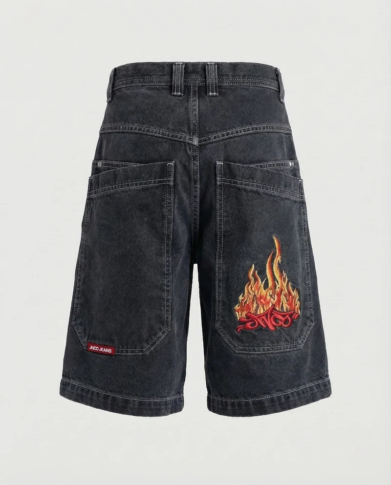 Herren Bermudahose Weit Denim Tigerpatch