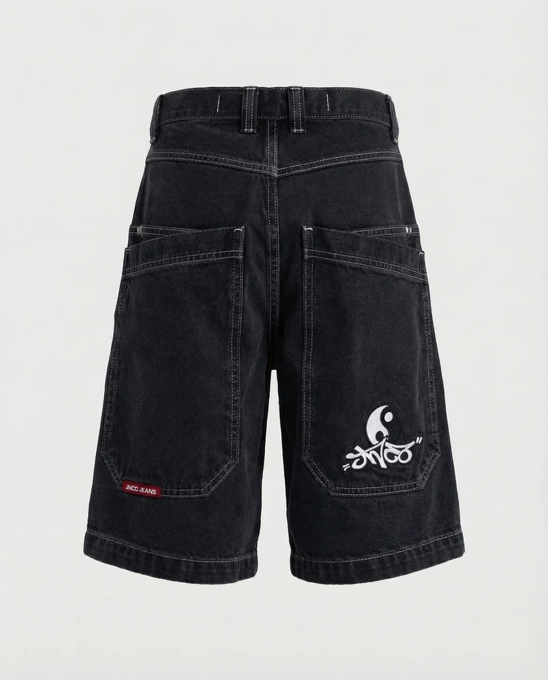 Herren Bermudahose Weit Denim Tigerpatch