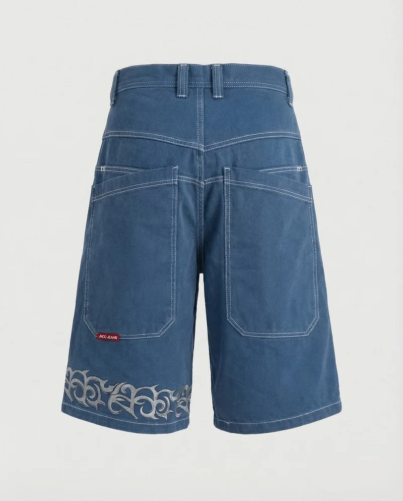 Herren Bermudahose Weit Denim Tigerpatch