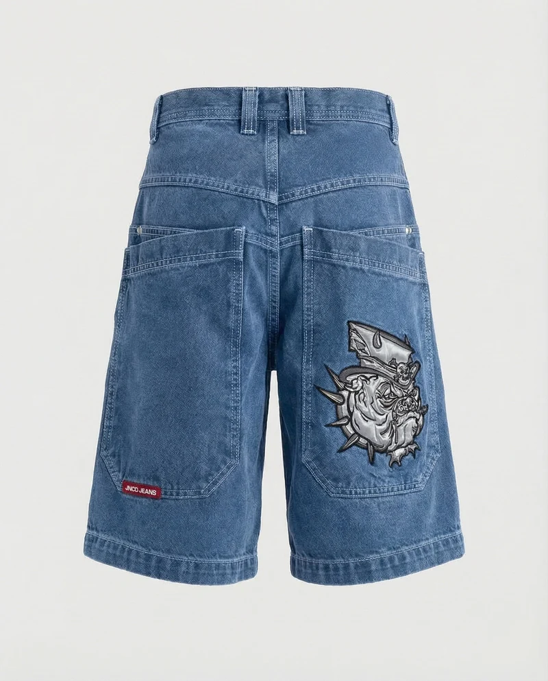 Herren Bermudahose Weit Denim Tigerpatch