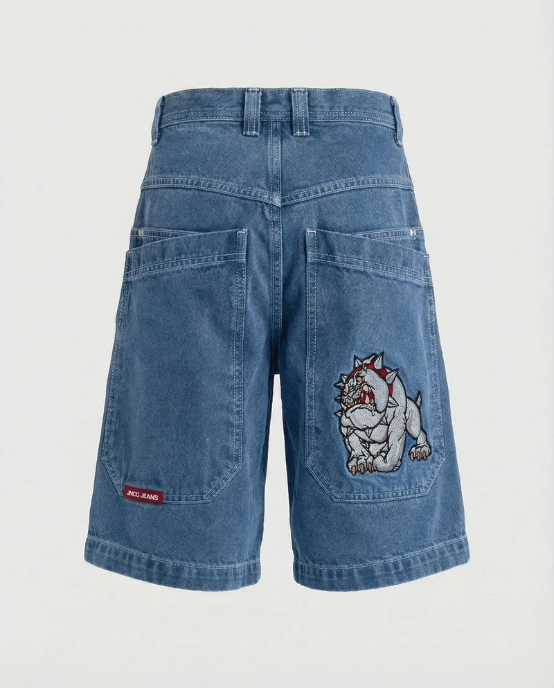 Herren Bermudahose Weit Denim Tigerpatch