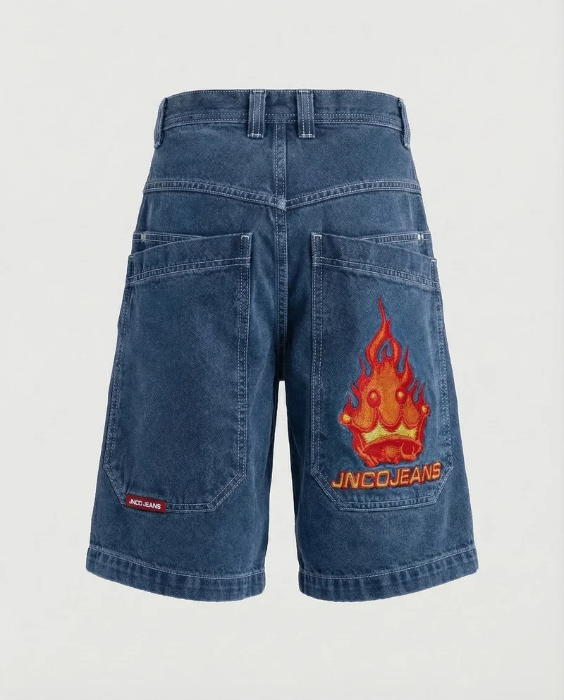 Herren Bermudahose Weit Denim Tigerpatch