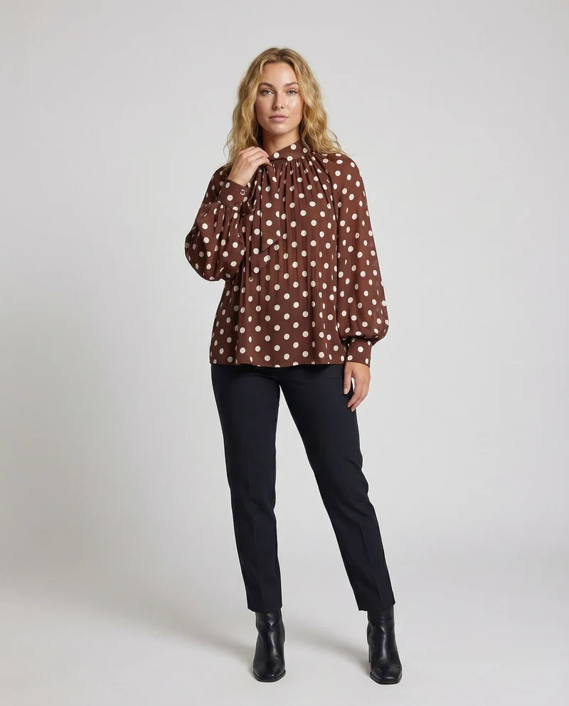 Damen Plissee Ballonärmel Bluse