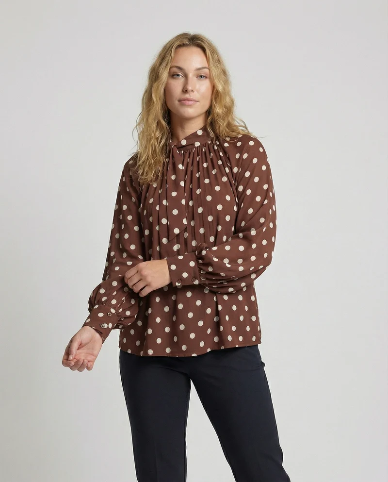 Damen Plissee Ballonärmel Bluse
