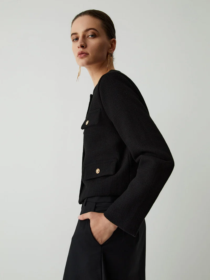 Button Tweed Jacke