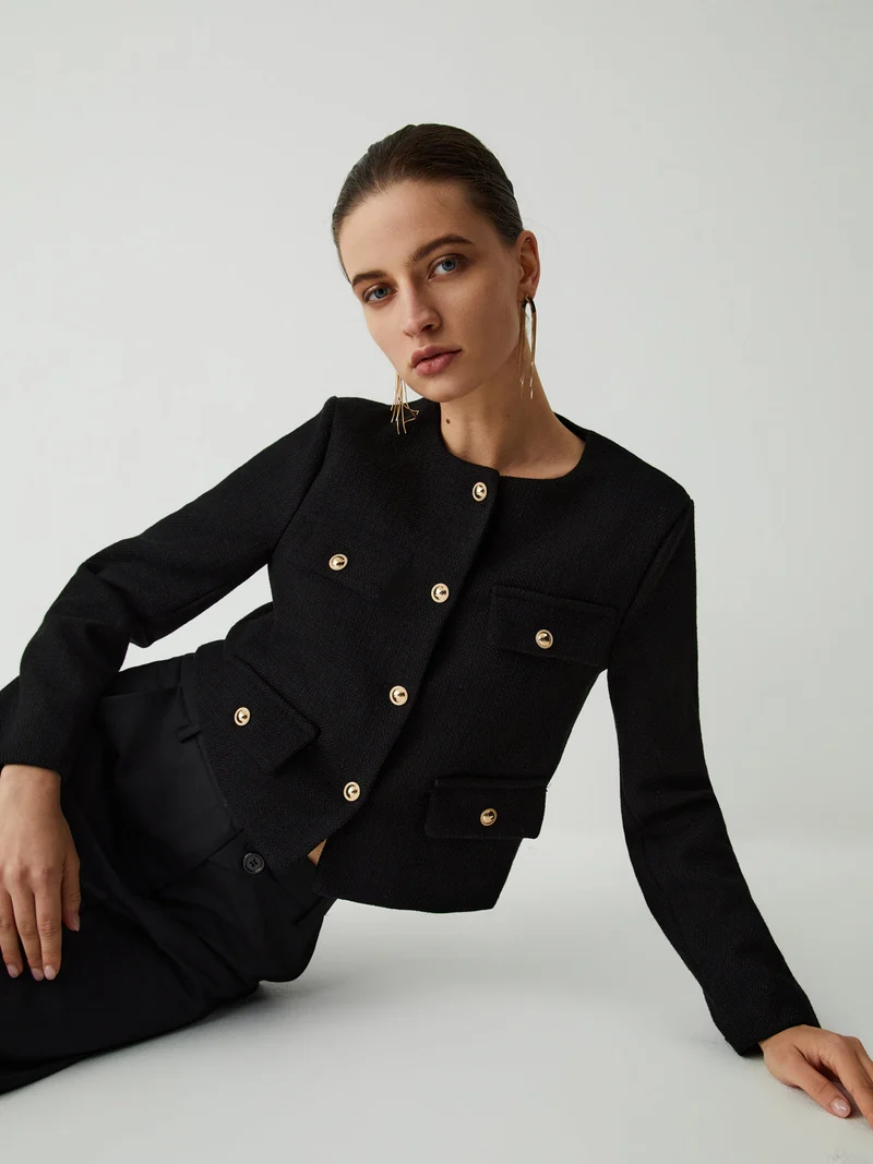 Button Tweed Jacke