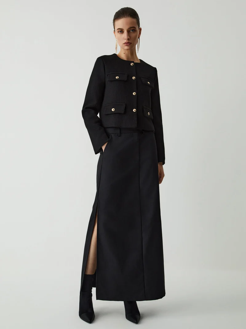 Button Tweed Jacke