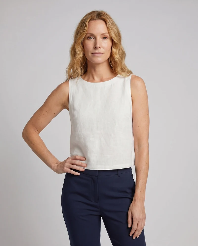 Damen lässiges Leinen-Cropped-Top mit schmalen Trägern