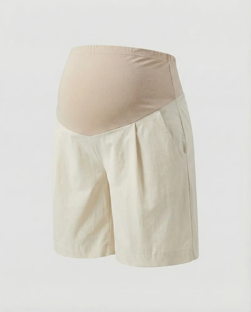 Damen Bequeme Elastisches Bauchpanel Baumwollmischung Umstands-Shorts