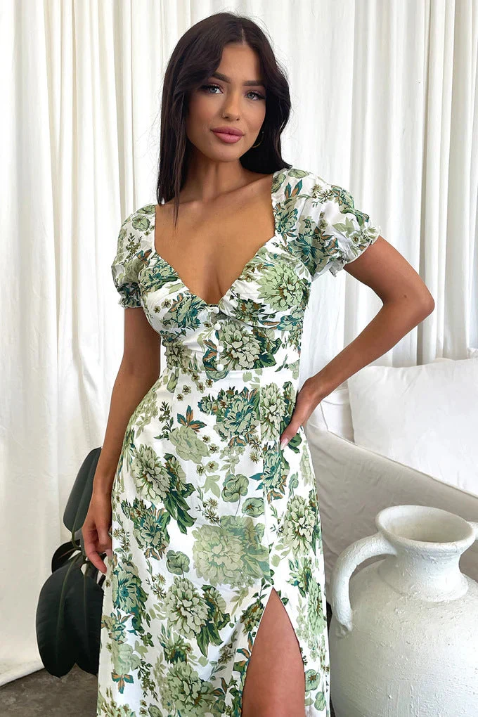 Damen Sommerliches Maxi-Kleid mit floralem Muster und elegantem Schlitz Nord Taschen