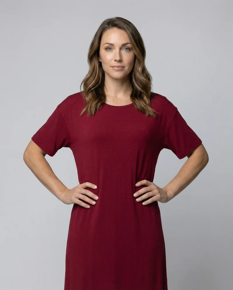 Damen Knöchellanges Kurzarm Jersey-Maxikleid