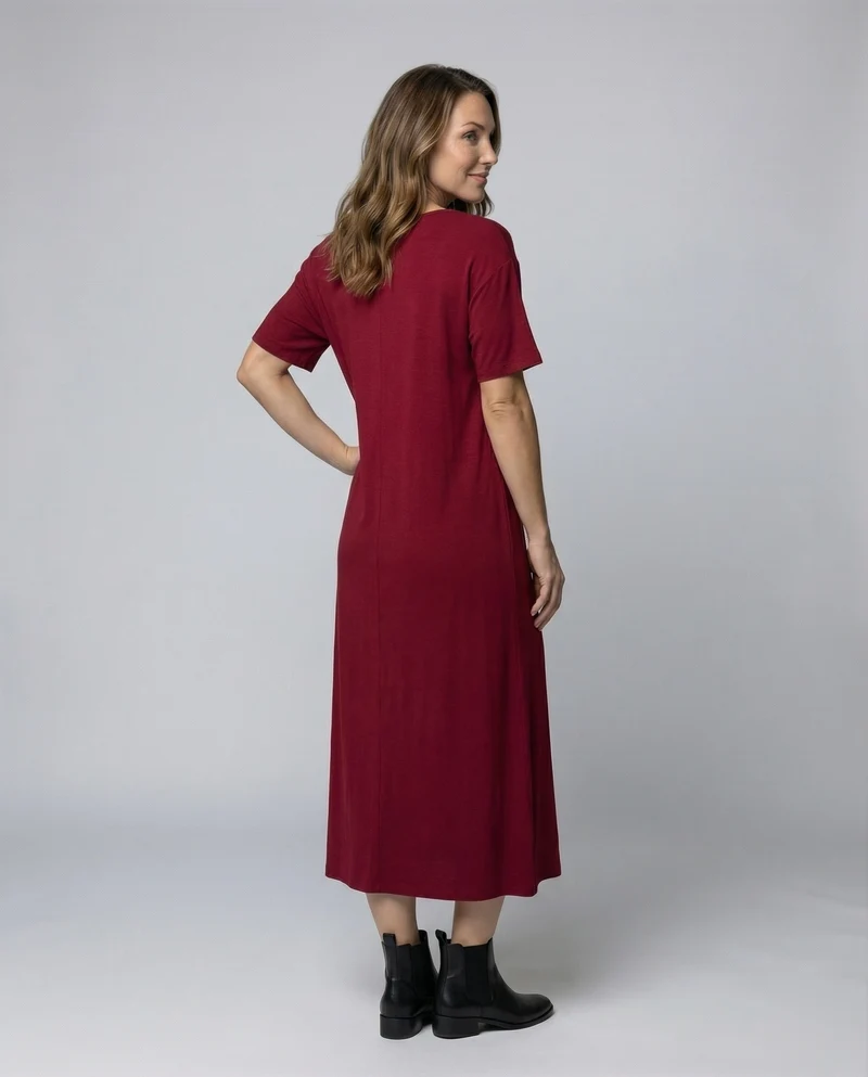 Damen Knöchellanges Kurzarm Jersey-Maxikleid