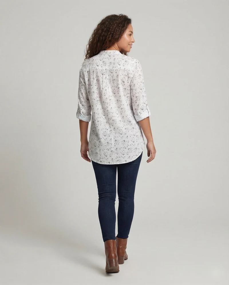 Damen Tunika-Bluse Stehkragen Brustfalten