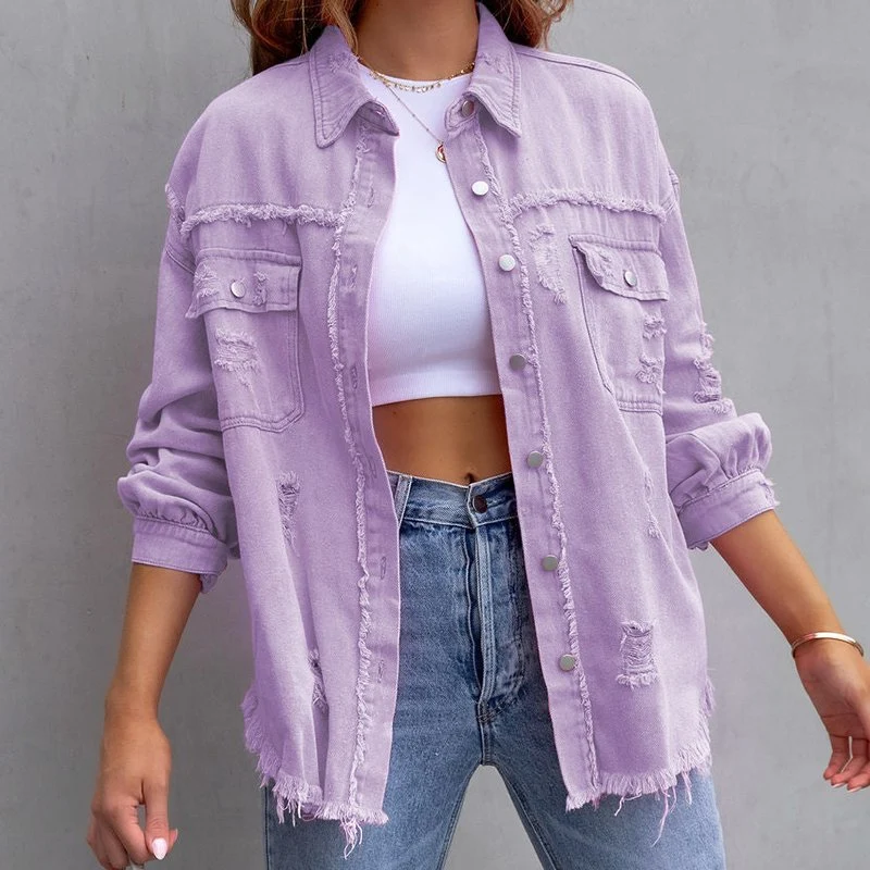 Lässige Damen Denimjacke mit Langen Ärmeln