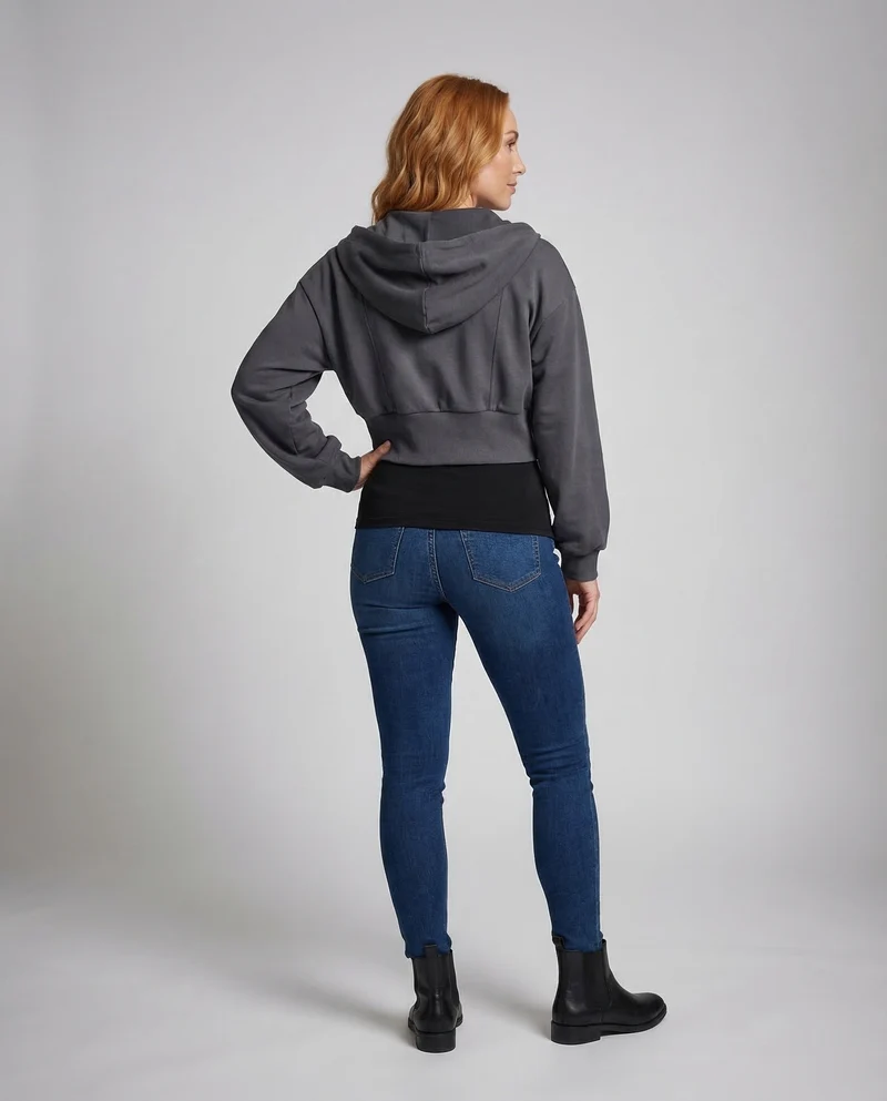 Damen Kurze Kapuzen-Sweatjacke Ballonärmel