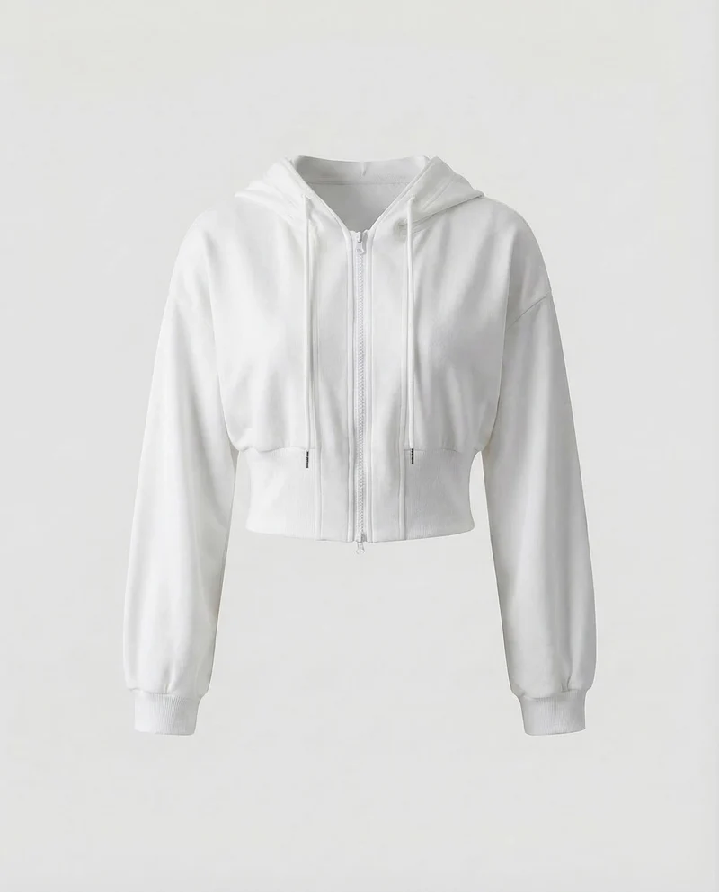 Damen Kurze Kapuzen-Sweatjacke Ballonärmel