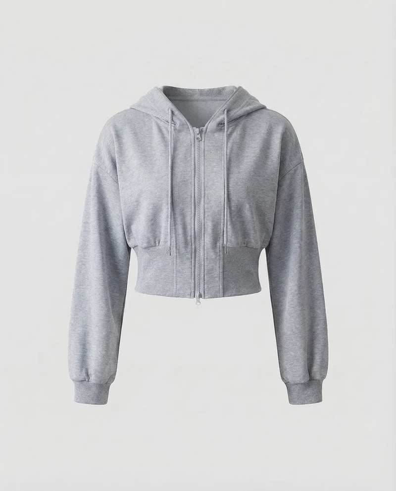 Damen Kurze Kapuzen-Sweatjacke Ballonärmel