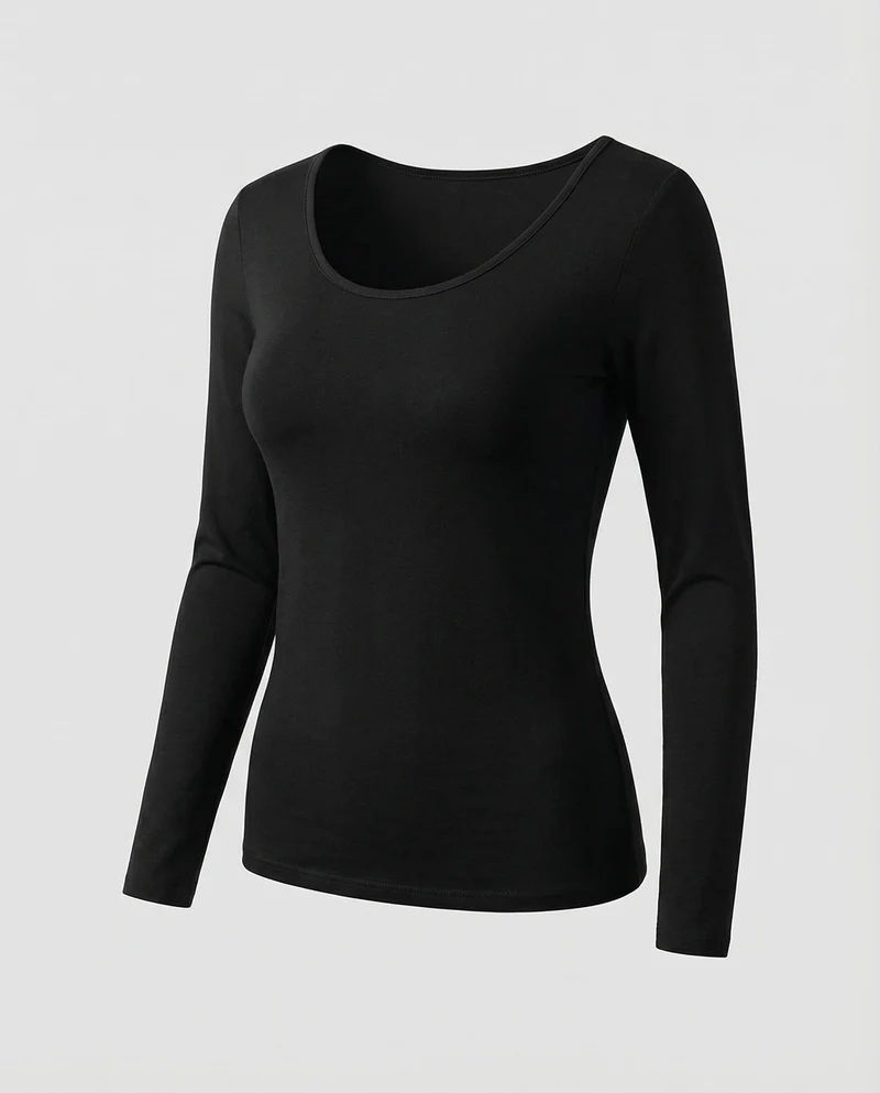 Damen Klassische Elastische Feinjersey Langarmshirt