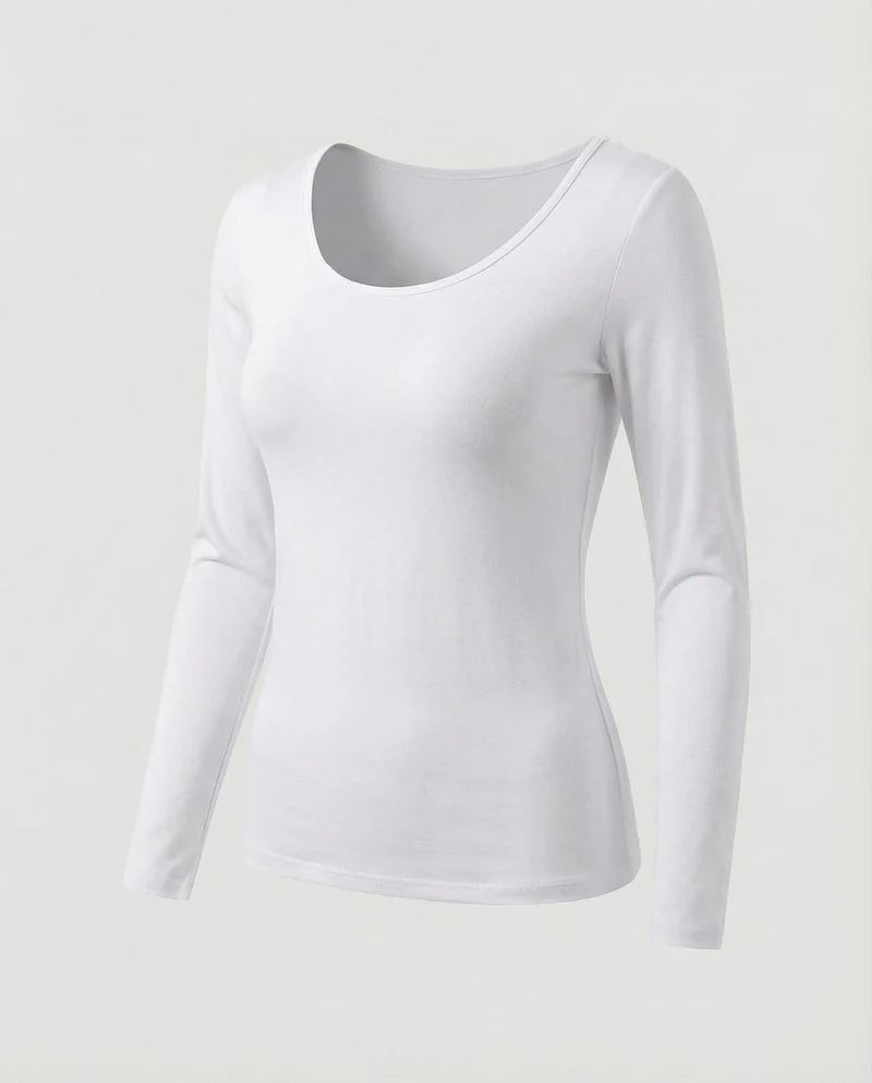 Damen Klassische Elastische Feinjersey Langarmshirt