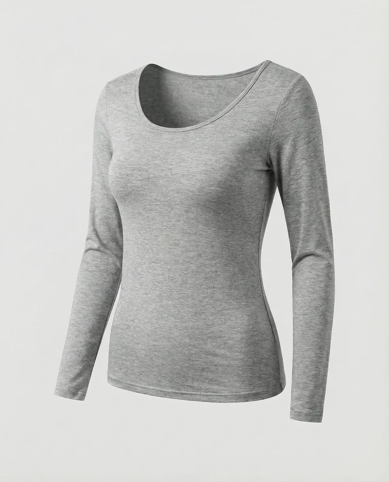 Damen Klassische Elastische Feinjersey Langarmshirt