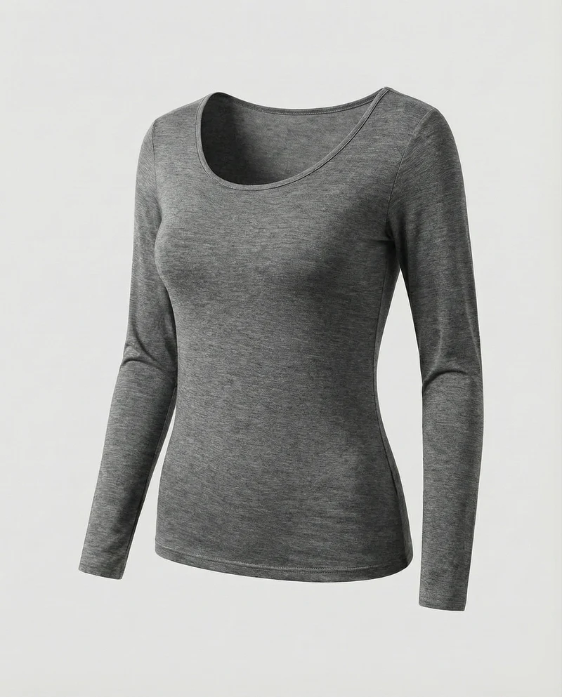 Damen Klassische Elastische Feinjersey Langarmshirt