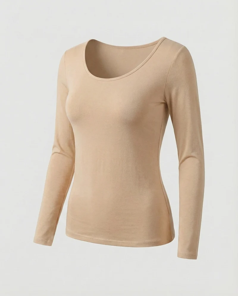 Damen Klassische Elastische Feinjersey Langarmshirt