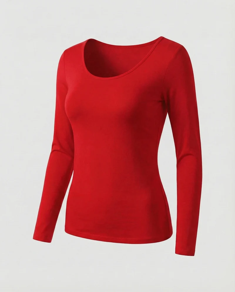 Damen Klassische Elastische Feinjersey Langarmshirt