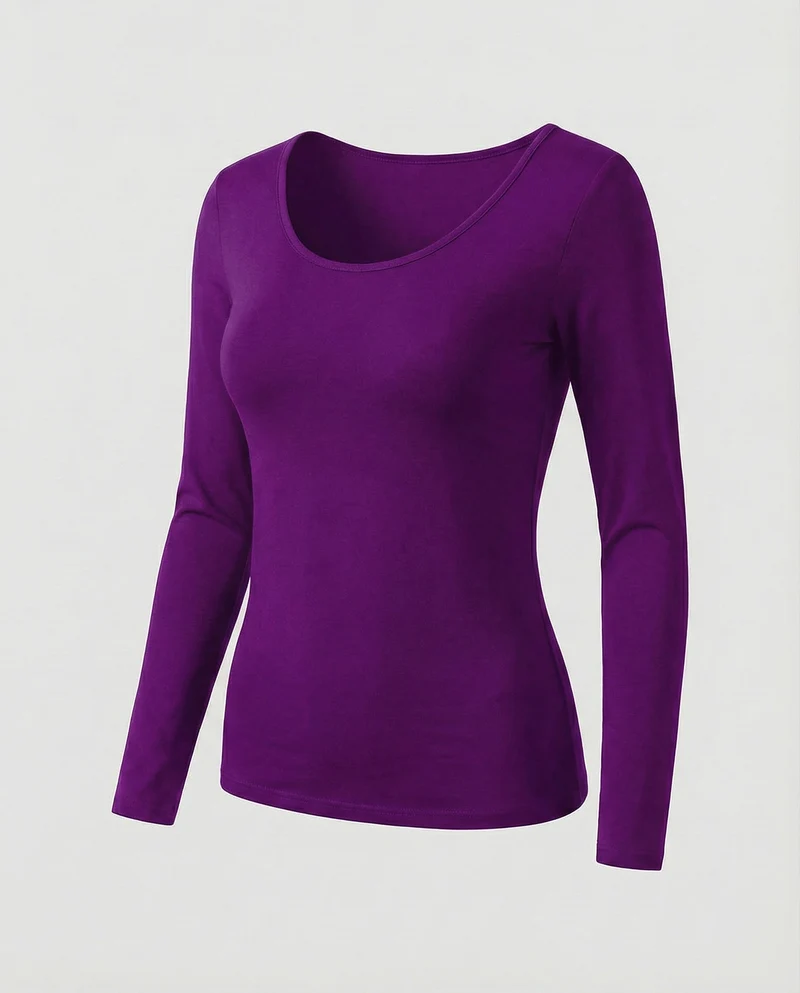 Damen Klassische Elastische Feinjersey Langarmshirt