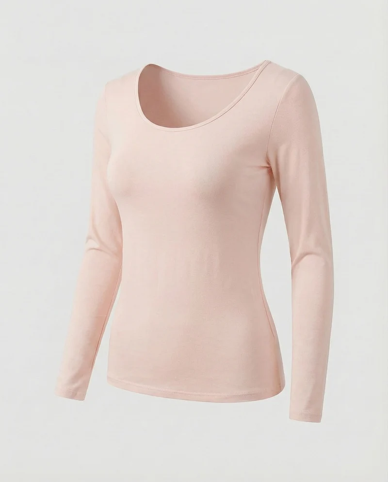 Damen Klassische Elastische Feinjersey Langarmshirt