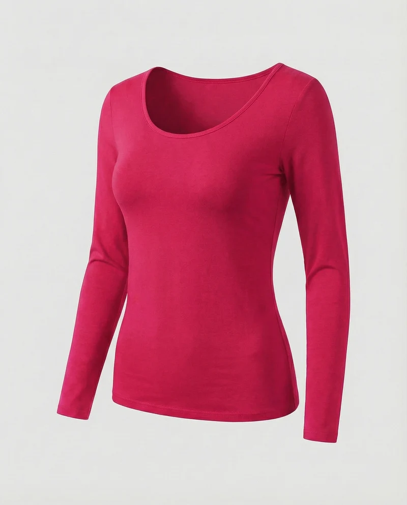 Damen Klassische Elastische Feinjersey Langarmshirt