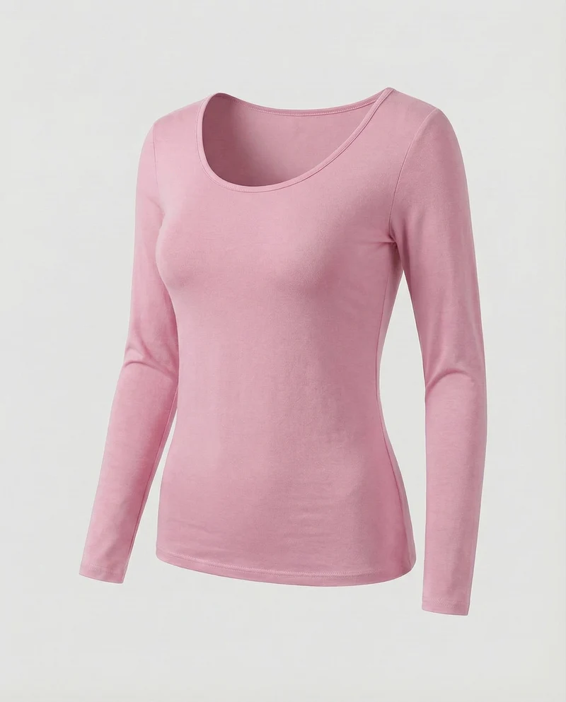 Damen Klassische Elastische Feinjersey Langarmshirt