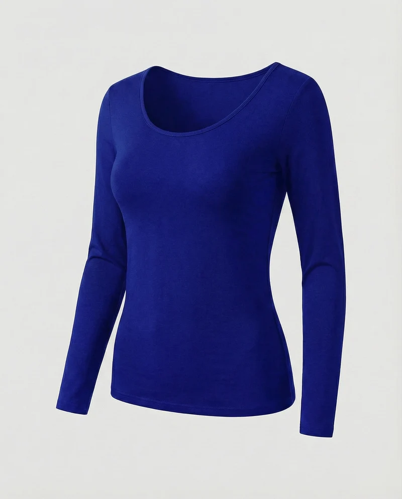 Damen Klassische Elastische Feinjersey Langarmshirt