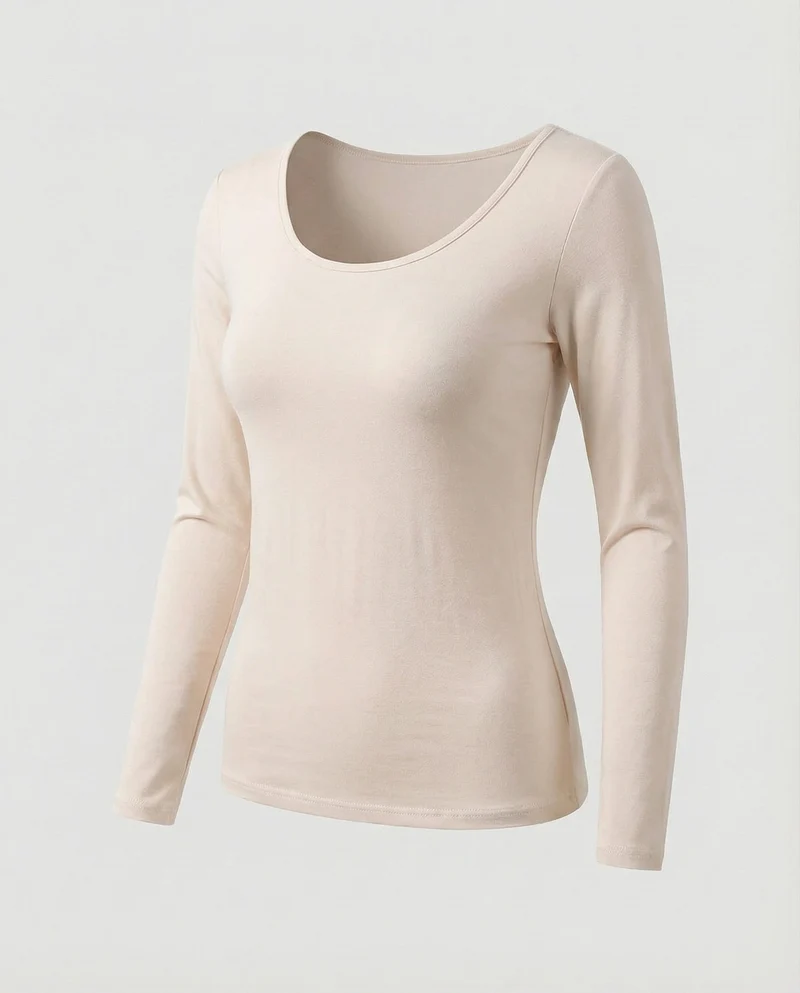 Damen Klassische Elastische Feinjersey Langarmshirt