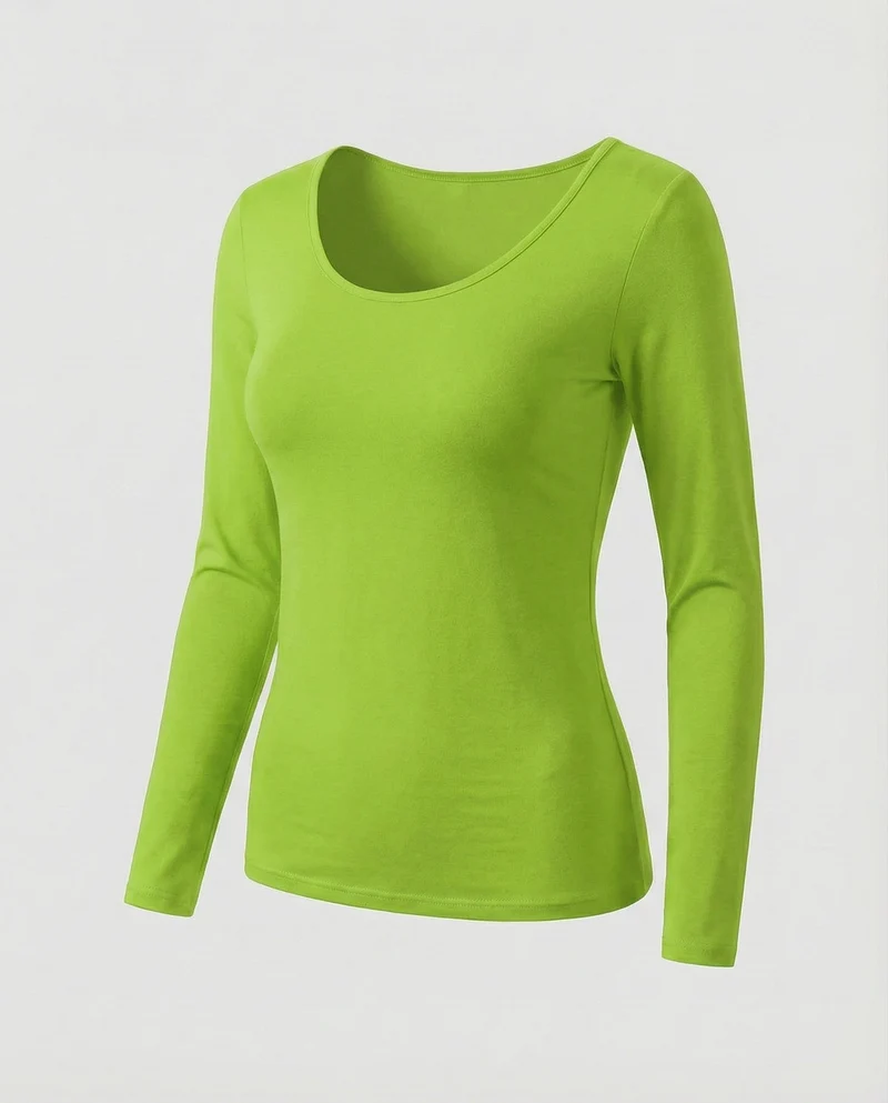 Damen Klassische Elastische Feinjersey Langarmshirt