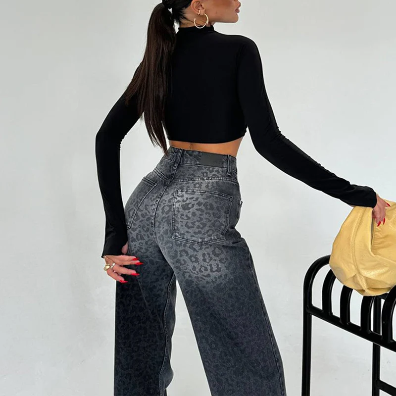 Damen hochtaillierte Leo Jeans