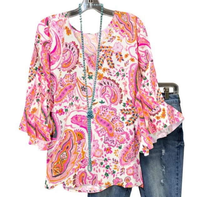 Damen Bluse mit floralem Muster und Rüschendetails