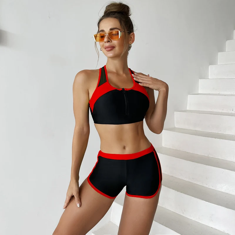 Damen Sportlicher Zweiteiler mit Reißverschluss und atmungsaktivem Mesh-Design