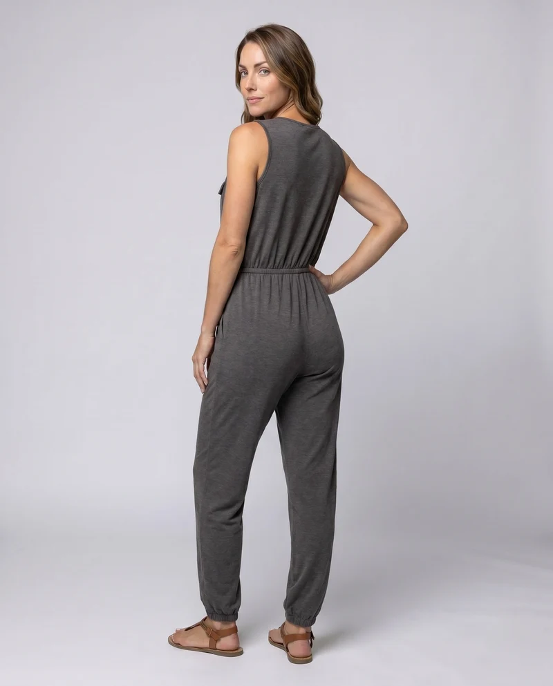 Damen modischer Jumpsuit mit schmalem Bein, praktischen Taschen und stilvollem Reißverschluss