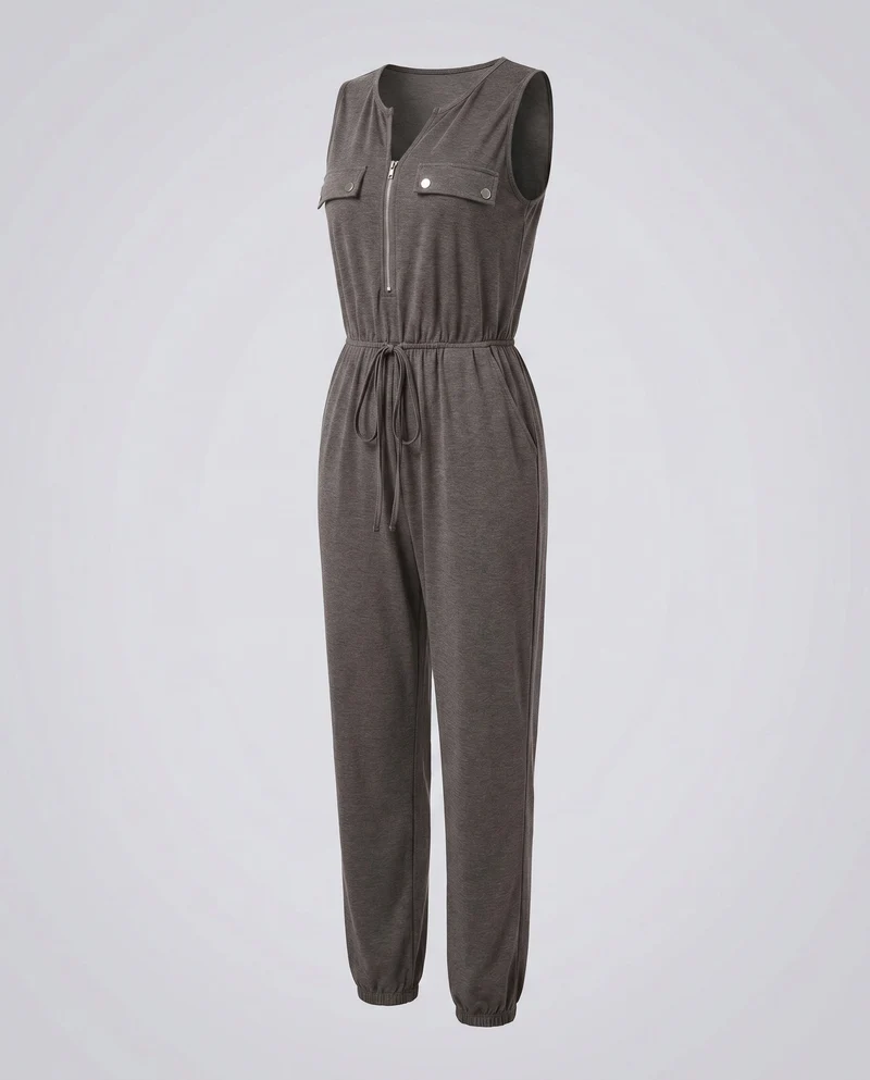 Damen modischer Jumpsuit mit schmalem Bein, praktischen Taschen und stilvollem Reißverschluss