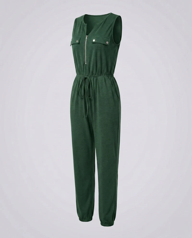 Damen modischer Jumpsuit mit schmalem Bein, praktischen Taschen und stilvollem Reißverschluss