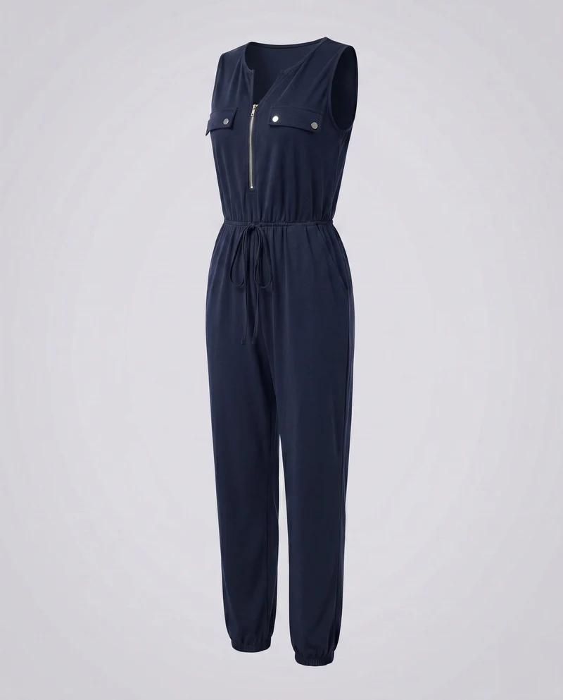 Damen modischer Jumpsuit mit schmalem Bein, praktischen Taschen und stilvollem Reißverschluss